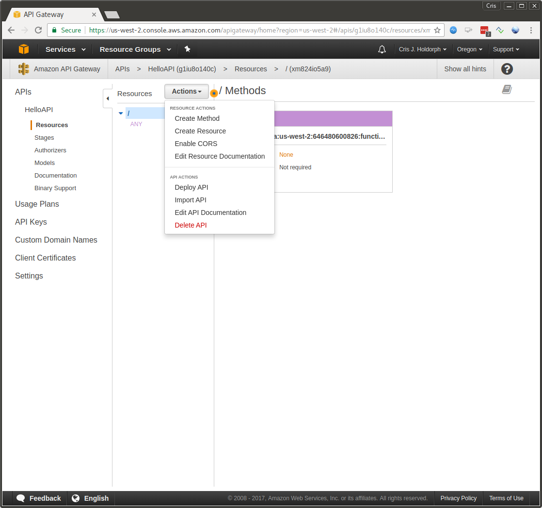 API Gateway: Deploy API screen shot