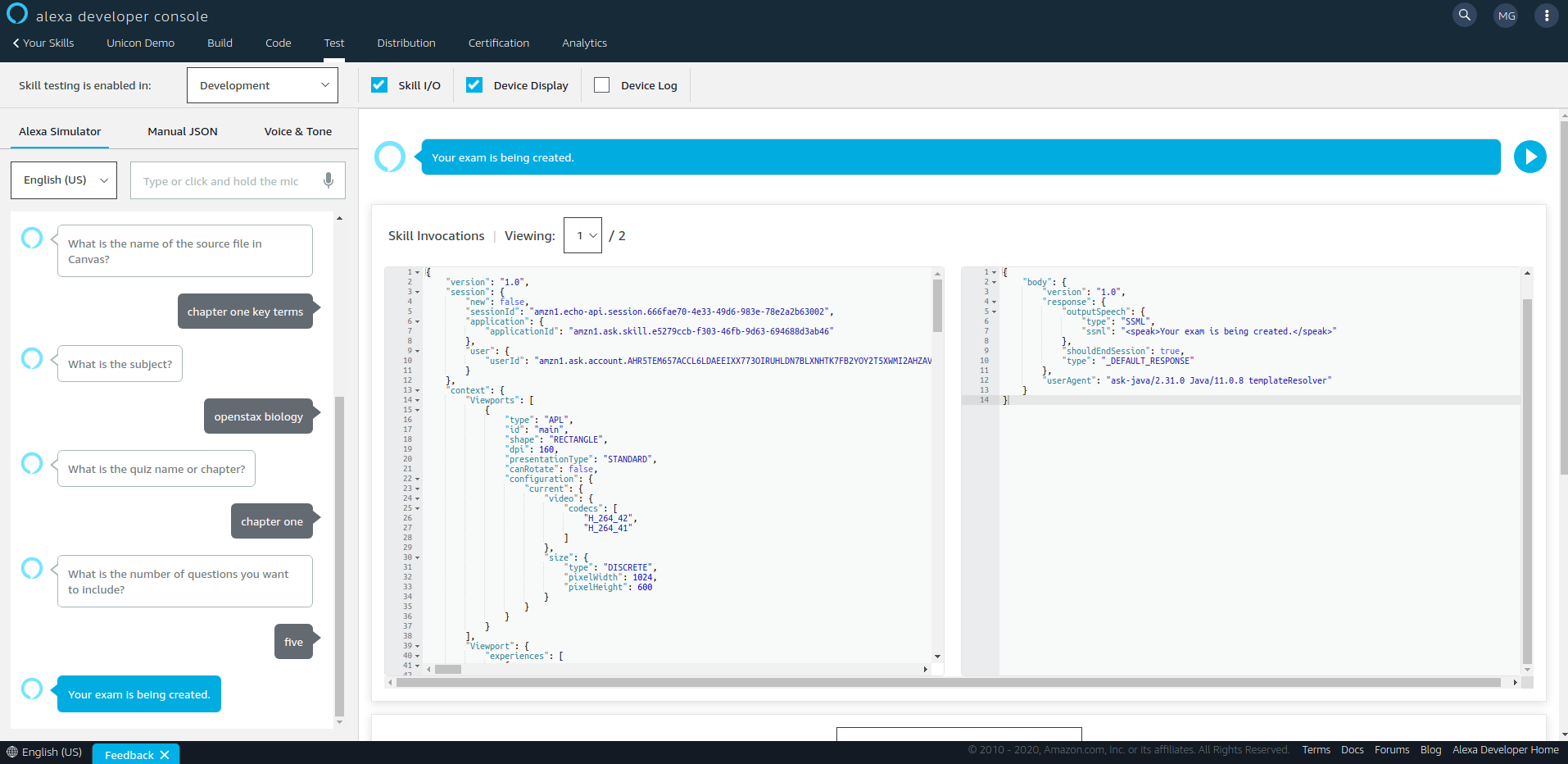 Quiz de Cálculo : Alexa Skills