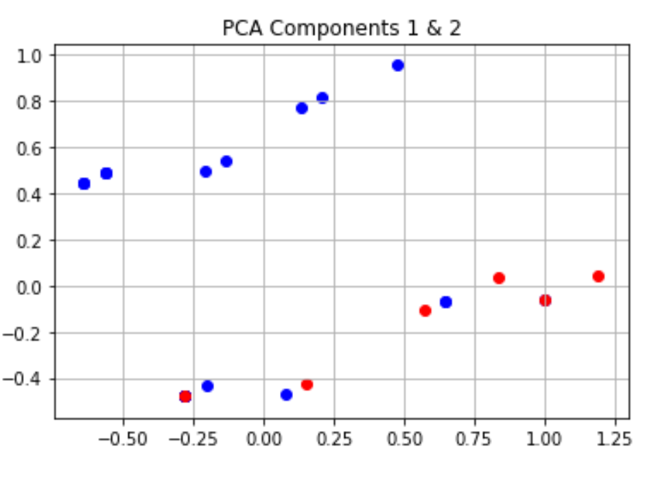 Screenshot from Jupyter Notebook showing a plot of the first two PCA dimensions.